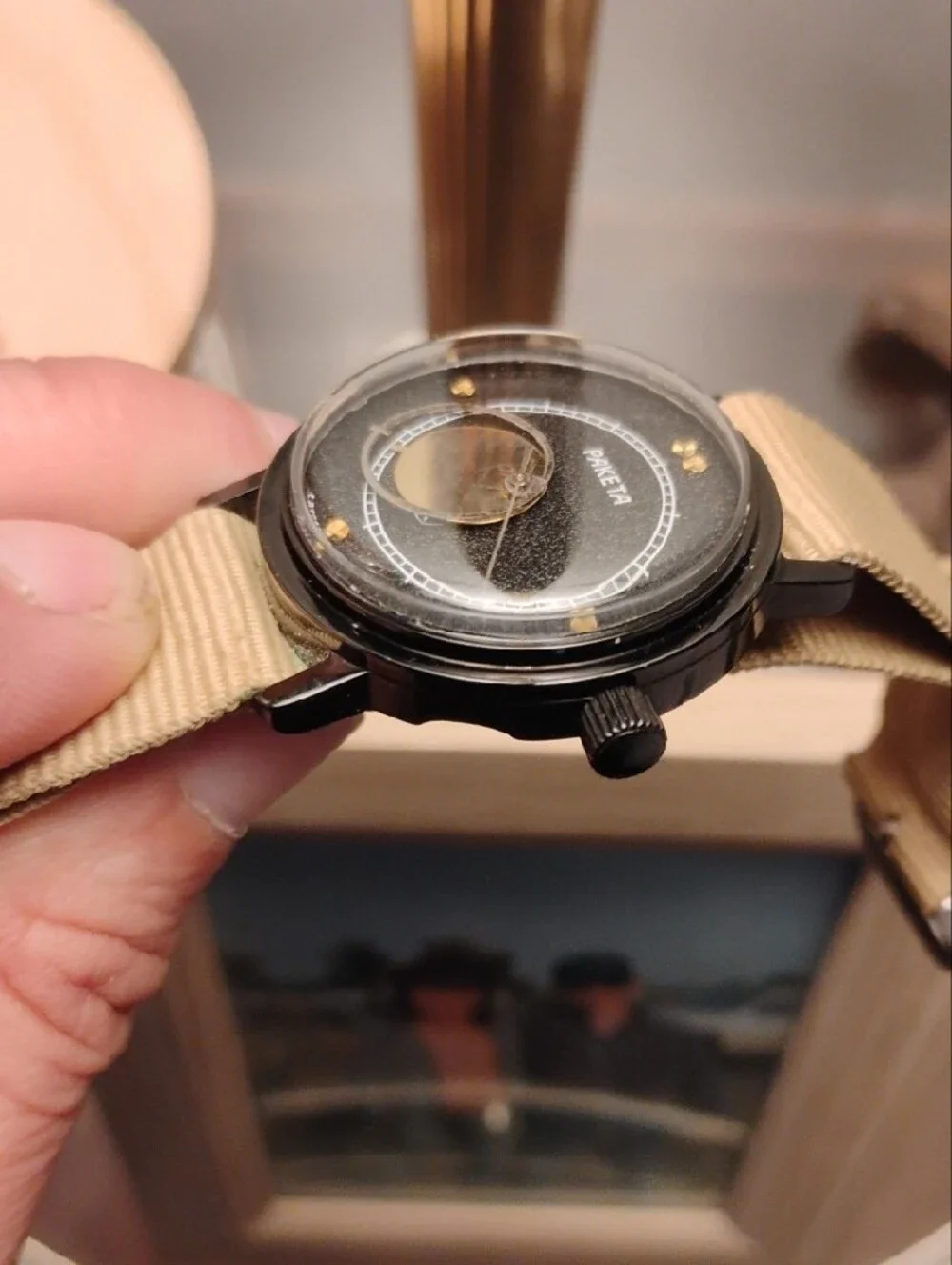 Black Dial Smartwatch with Tan Strap